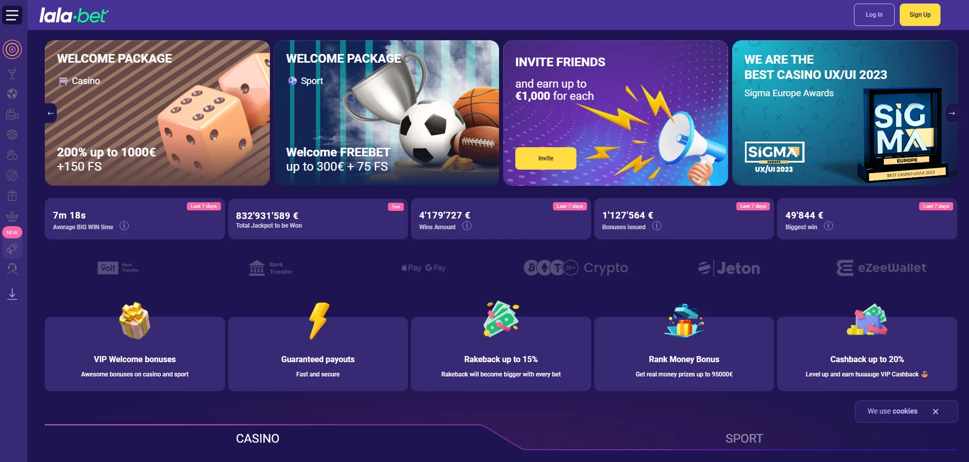 LalaBet Casino interface